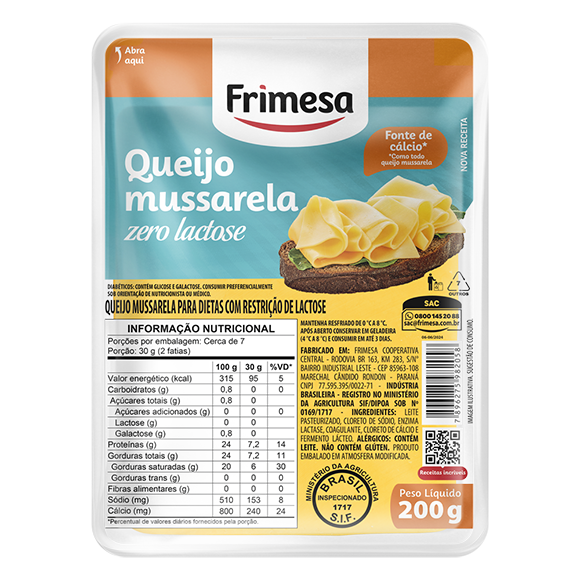 Queijo Mussarela Zero Lactose Fatiado 