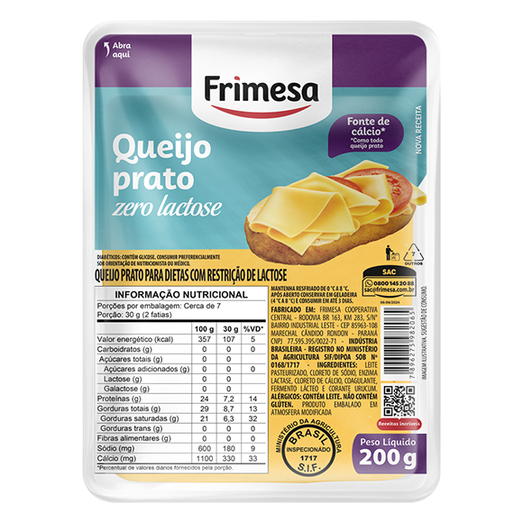 Queijo Prato Zero Lactose Fatiado