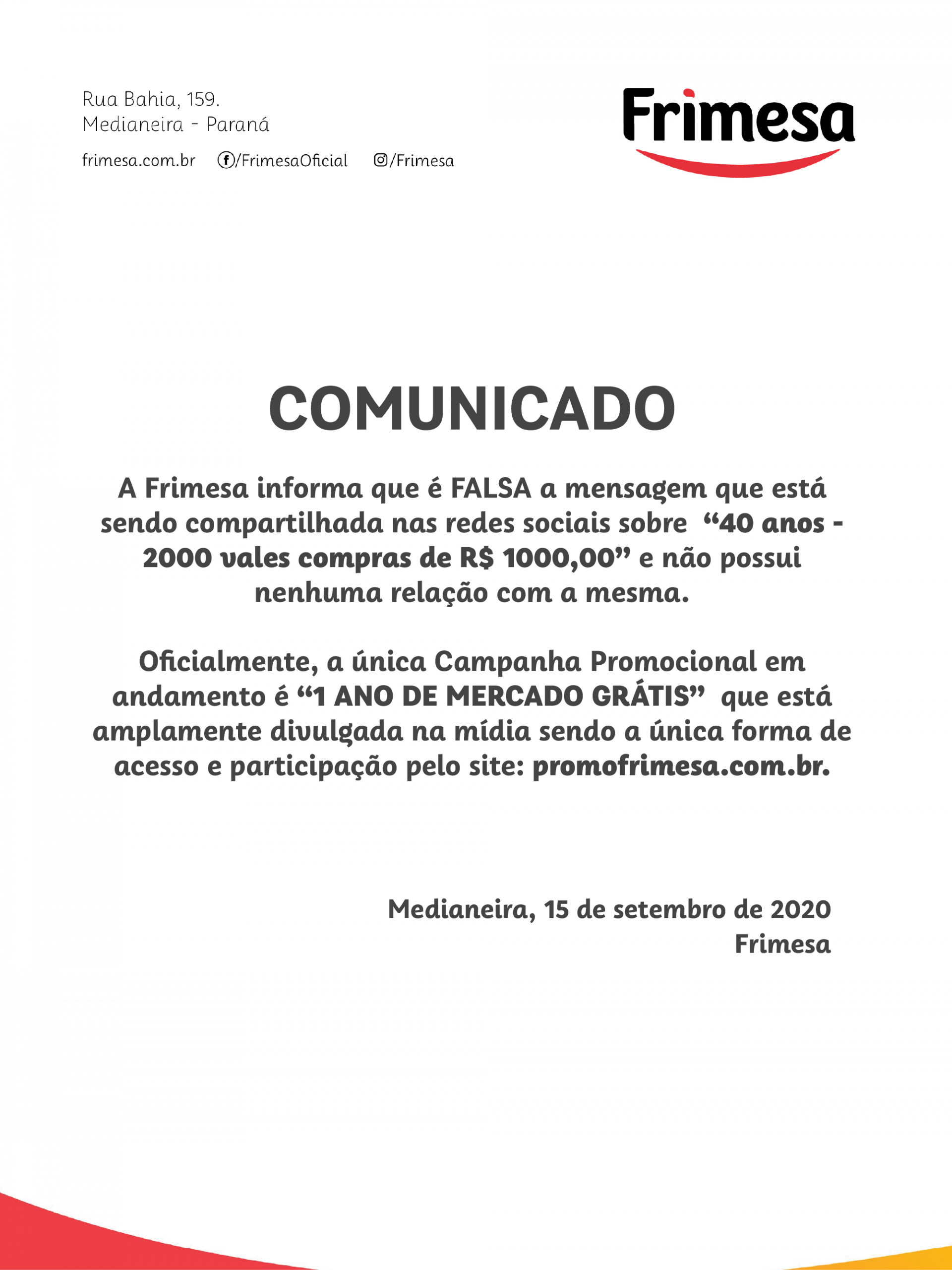 Frimesa alerta para campanha falsa nas redes sociais